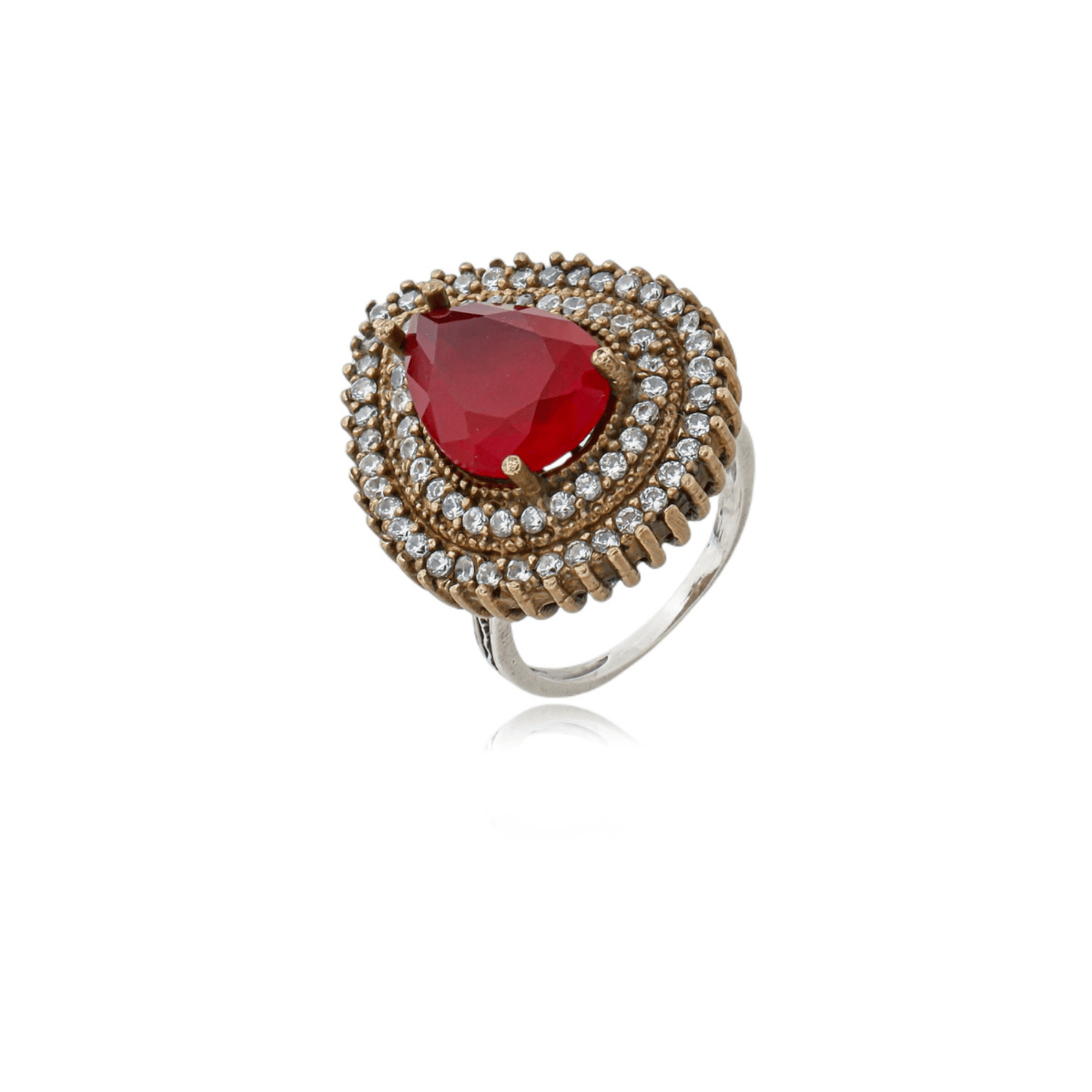 Anel Zircônia Vermelha  Prata Turca - 17