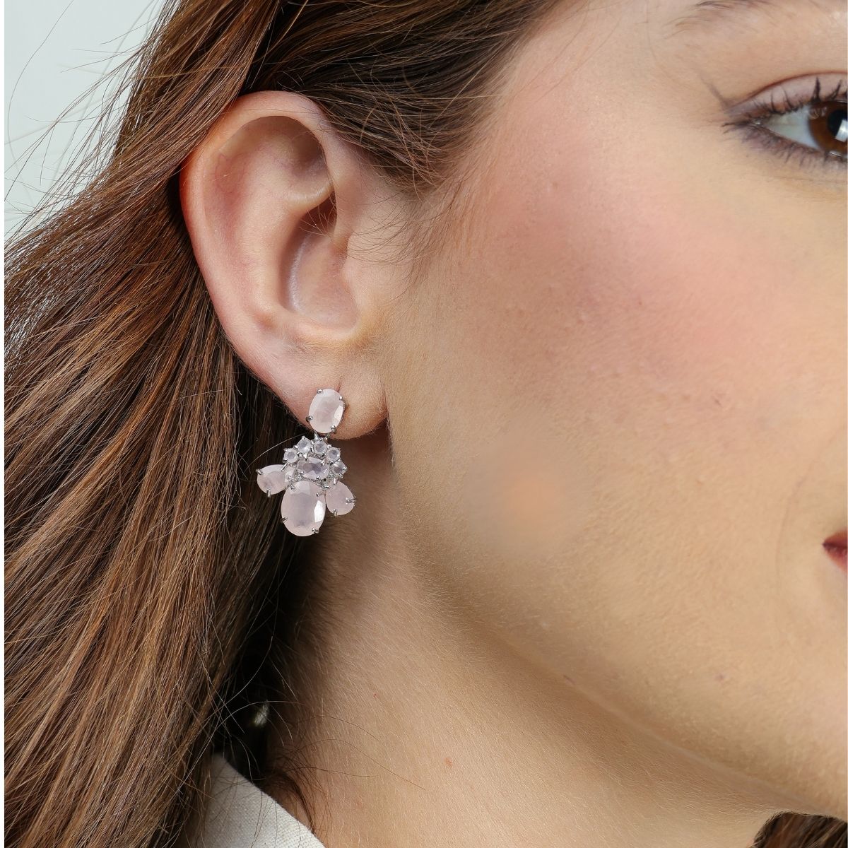 Brinco Quartzo Rosa de Prata