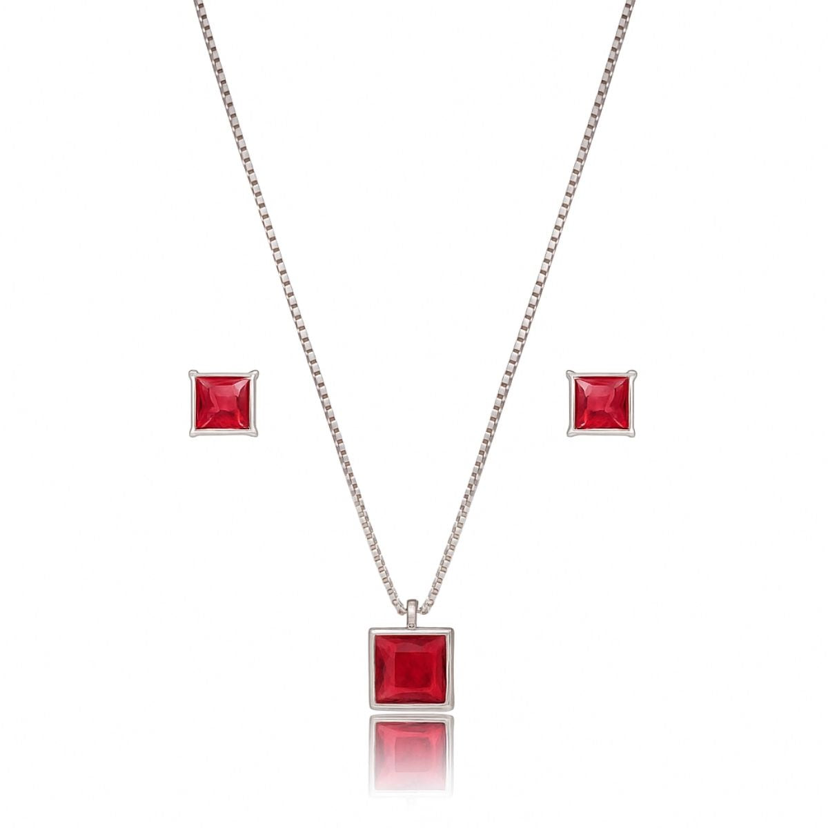 Conjunto Quadrado Cristal Vermelho de Prata