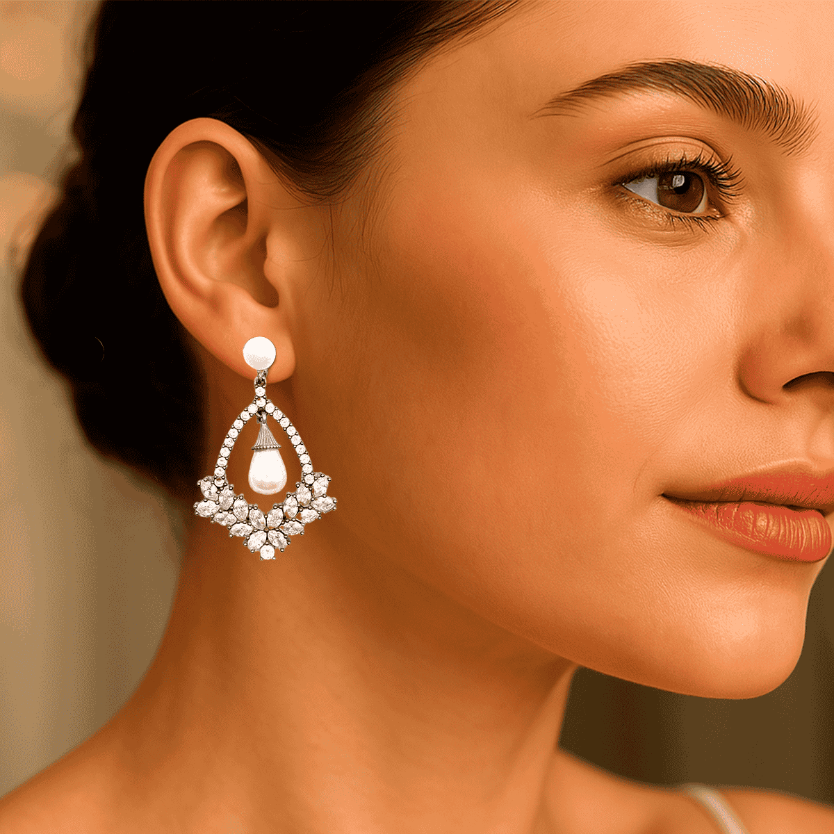 Brinco de Prata com Zircônia e Pérola